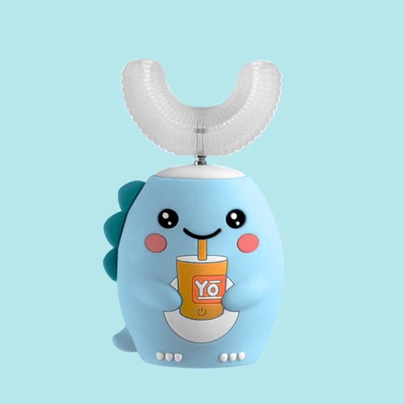 U-Shaped Electric Sonic Toothbrush for Kids Children Cartoon Pattern Rechargeable 360Degree Automatic Toothbrush Blue Light IPX7